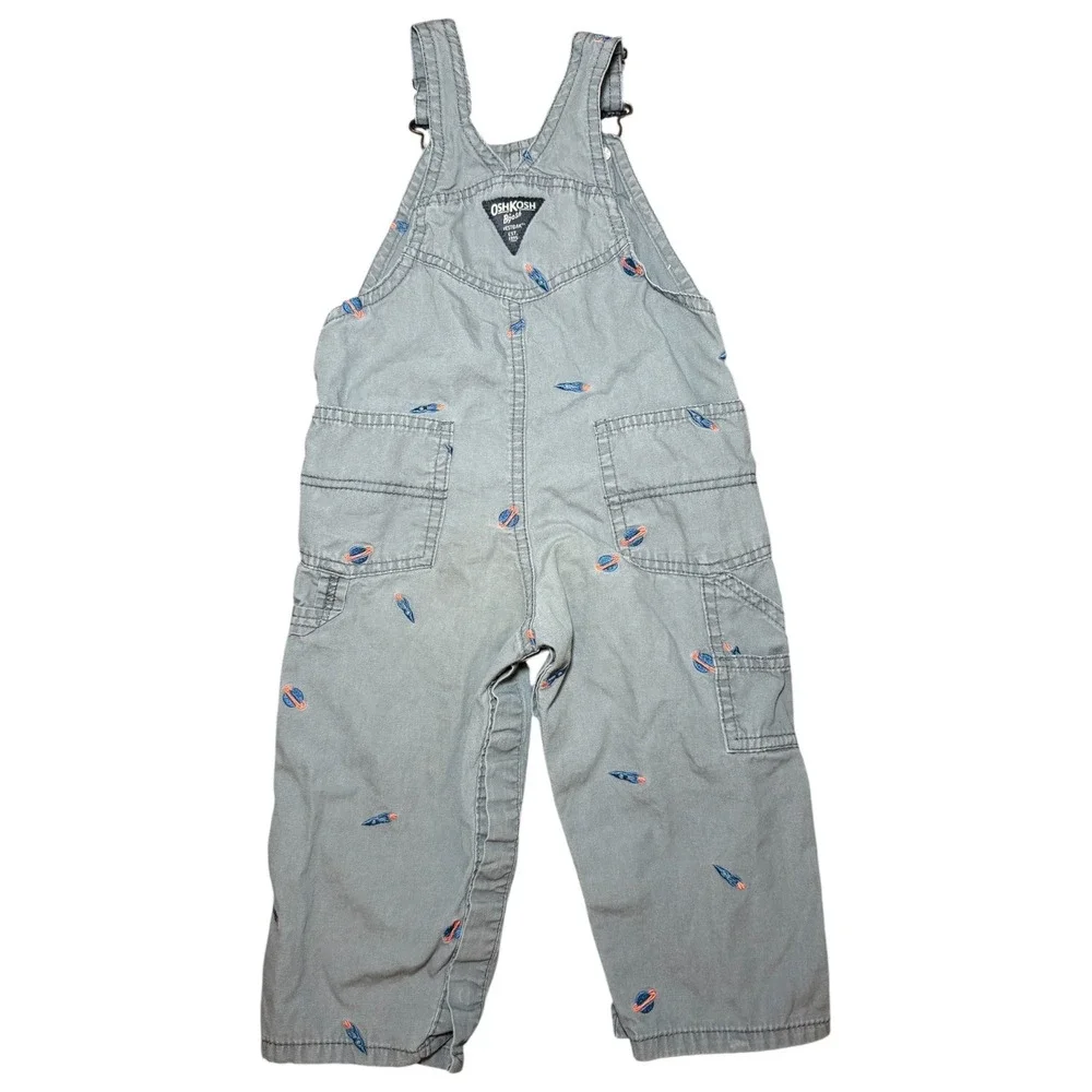 OshKosh B'gosh Baby Overalls 24M Gray Space Rocket Planet Embroidered Cotton